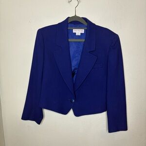Jones New York Blue Cropped Wool Blazer with Notched Lapel Size 6